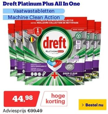 Promoties Dreft platinum plus allin one vaatwastabletten machine clean action - Dreft - Geldig van 14/05/2024 tot 19/05/2024 bij Bol.com
