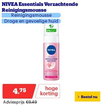 Promoties Nivea essentials verzachtende reinigingsmousse - Nivea - Geldig van 14/05/2024 tot 19/05/2024 bij Bol.com
