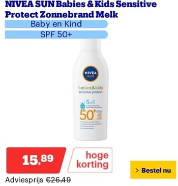Promoties Nivea sun babies + kids sensitive protect zonnebrand melk - Nivea - Geldig van 14/05/2024 tot 19/05/2024 bij Bol.com