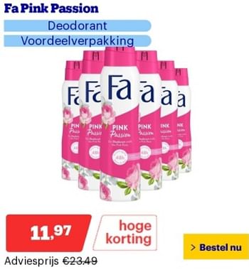 Promoties Fa pink passion deodorant - Fa - Geldig van 14/05/2024 tot 19/05/2024 bij Bol.com