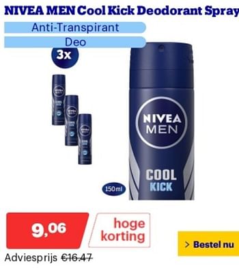 Promoties Nivea men cool kick deodorant spray - Nivea - Geldig van 14/05/2024 tot 19/05/2024 bij Bol.com
