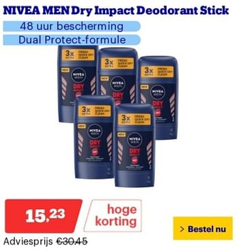 Promoties Nivea men dry impact deodorant stick - Nivea - Geldig van 14/05/2024 tot 19/05/2024 bij Bol.com