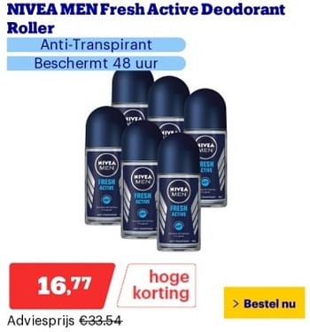 Promoties Nivea men fresh active deodorant roller - Nivea - Geldig van 14/05/2024 tot 19/05/2024 bij Bol.com