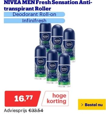 Promoties Nivea men fresh sensation anti-transpirant roller - Nivea - Geldig van 14/05/2024 tot 19/05/2024 bij Bol.com