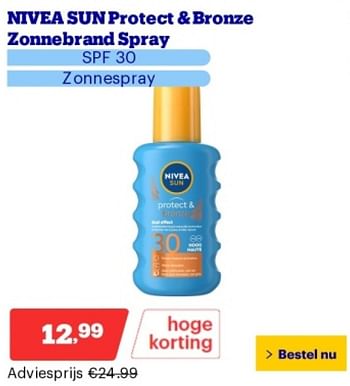Promoties Nivea sun protect + bronze zonnebrand spray - Nivea - Geldig van 14/05/2024 tot 19/05/2024 bij Bol.com