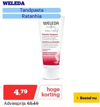 Promoties Weleda tandpasta ratanhia - Weleda - Geldig van 14/05/2024 tot 19/05/2024 bij Bol.com