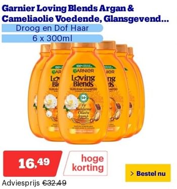 Promoties Garnier loving blends argan + cameliaolie voedende, glansgevend - Garnier - Geldig van 14/05/2024 tot 19/05/2024 bij Bol.com