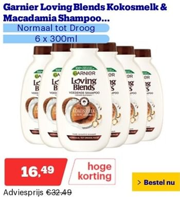 Promoties Garnier loving blends kokosmelk + macadamia shampoo - Garnier - Geldig van 14/05/2024 tot 19/05/2024 bij Bol.com