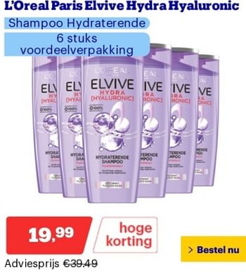 Promoties L`oreal paris elvive hydrahyaluronic shampoo hydraterende - L'Oreal Paris - Geldig van 14/05/2024 tot 19/05/2024 bij Bol.com