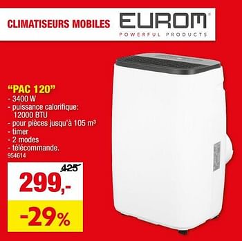 Promotions Eurom climatiseurs mobiles pac 120 - Eurom - Valide de 15/05/2024 à 26/05/2024 chez Hubo