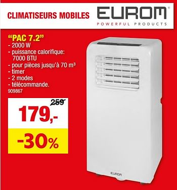 Promotions Eurom climatiseurs mobiles pac 7.2 - Eurom - Valide de 15/05/2024 à 26/05/2024 chez Hubo