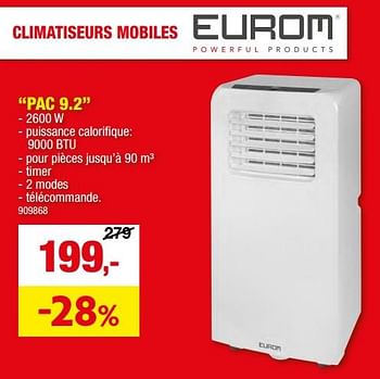 Promotions Eurom climatiseurs mobiles pac 9.2 - Eurom - Valide de 15/05/2024 à 26/05/2024 chez Hubo