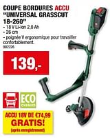 Promotions Bosch coupe bordures accu universal grasscut 18-260 - Bosch - Valide de 15/05/2024 à 26/05/2024 chez Hubo