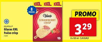 Promotions Glaces xxl fraise crisp - Gelatelli - Valide de 22/05/2024 à 28/05/2024 chez Lidl