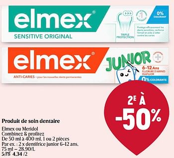 Promotions Dentifrice junior - Elmex - Valide de 16/05/2024 à 22/05/2024 chez Delhaize
