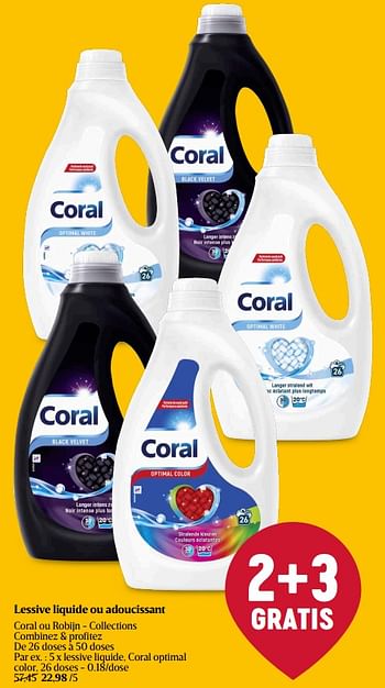 Promotions Lessive liquide, coral optimal color - Coral - Valide de 16/05/2024 à 22/05/2024 chez Delhaize