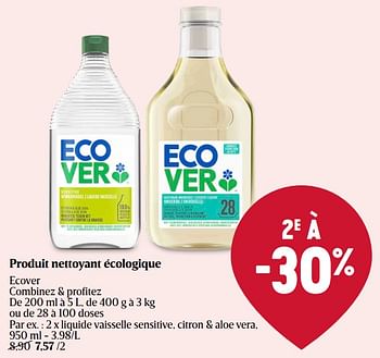 Promotions Liquide vaisselle sensitive, citron + aloe vera - Ecover - Valide de 16/05/2024 à 22/05/2024 chez Delhaize