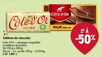 Promotions Tablette de chocolat - Cote D'Or - Valide de 16/05/2024 à 22/05/2024 chez Delhaize