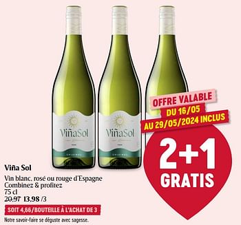Promotions Viña sol - Vins blancs - Valide de 16/05/2024 à 22/05/2024 chez Delhaize