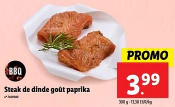 Promotions Steak de dinde goût paprika - Produit maison - Lidl - Valide de 22/05/2024 à 28/05/2024 chez Lidl