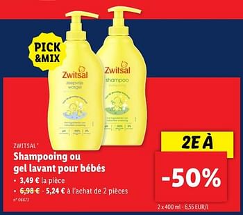 Promotions Shampooing ou gel lavant pour bébés - Zwitsal - Valide de 22/05/2024 à 28/05/2024 chez Lidl