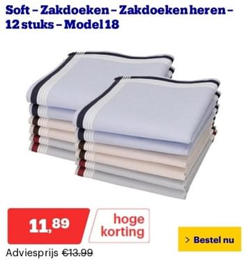 Promoties Soft -zakdoeken-zakdoeken heren model 18 - Huismerk - Bol.com - Geldig van 14/05/2024 tot 19/05/2024 bij Bol.com