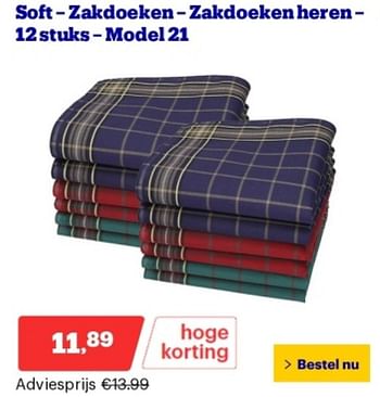 Promoties Soft -zakdoeken-zakdoeken heren model 21 - Huismerk - Bol.com - Geldig van 14/05/2024 tot 19/05/2024 bij Bol.com