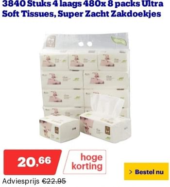 Promoties Ultra soft tissues, super zacht zakdoekjes - Huismerk - Bol.com - Geldig van 14/05/2024 tot 19/05/2024 bij Bol.com