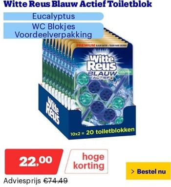 Promoties Witte reus blauw actief toiletblok eucalyptus - Witte reus - Geldig van 14/05/2024 tot 19/05/2024 bij Bol.com