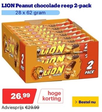 Promoties Lion peanut chocolade reep - Nestlé - Geldig van 14/05/2024 tot 19/05/2024 bij Bol.com