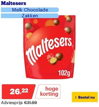 Promoties Maltesers melk chocolade - Maltesers - Geldig van 14/05/2024 tot 19/05/2024 bij Bol.com