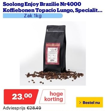 Promoties Soolong enjoy brazilie nr4000 koffiebonen topacio lungo, specialit - Soolong  - Geldig van 14/05/2024 tot 19/05/2024 bij Bol.com