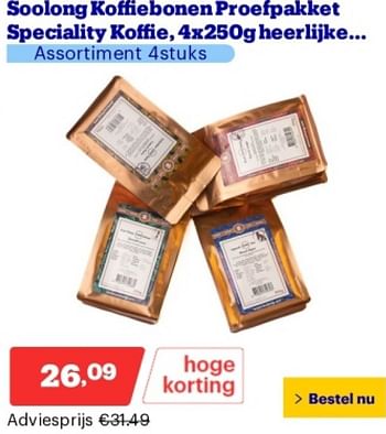 Promoties Soolong koffiebonen proefpakket speciality koffie - Soolong  - Geldig van 14/05/2024 tot 19/05/2024 bij Bol.com