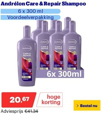 Promoties Andrélon care + repair shampoo - Andrelon - Geldig van 14/05/2024 tot 19/05/2024 bij Bol.com