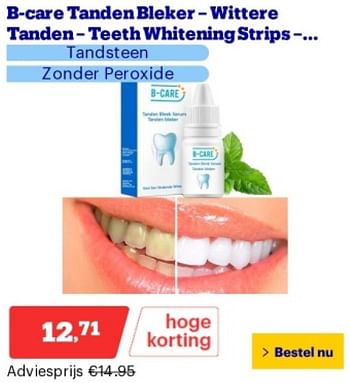 Promoties B-care tanden bleker - wittere tanden - teeth whitening strips - B-care  - Geldig van 14/05/2024 tot 19/05/2024 bij Bol.com