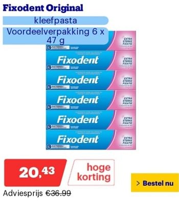 Promoties Fixodent original kleefpasta - Fixodent - Geldig van 14/05/2024 tot 19/05/2024 bij Bol.com