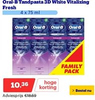Promoties Oral-b tandpasta 3d white vitalizing fresh - Oral-B - Geldig van 14/05/2024 tot 19/05/2024 bij Bol.com