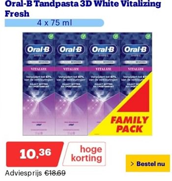 Promoties Oral-b tandpasta 3d white vitalizing fresh - Oral-B - Geldig van 14/05/2024 tot 19/05/2024 bij Bol.com