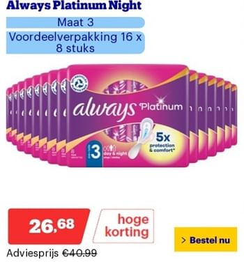 Promoties Always platinum night - Always - Geldig van 14/05/2024 tot 19/05/2024 bij Bol.com