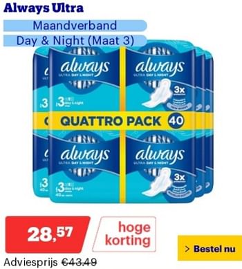 Promoties Always ultra maandverband - Always - Geldig van 14/05/2024 tot 19/05/2024 bij Bol.com