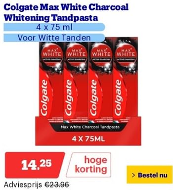 Promoties Colgate maz white charcoal whitening tandpasta - Colgate - Geldig van 14/05/2024 tot 19/05/2024 bij Bol.com