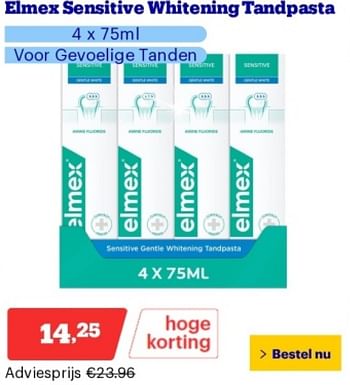 Promoties Elmex sensitive whitening tandpasta - Elmex - Geldig van 14/05/2024 tot 19/05/2024 bij Bol.com
