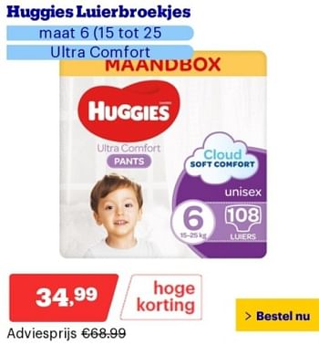 Promoties Huggies luierbroekjes maat 6 ultra comfort - Huggies - Geldig van 14/05/2024 tot 19/05/2024 bij Bol.com