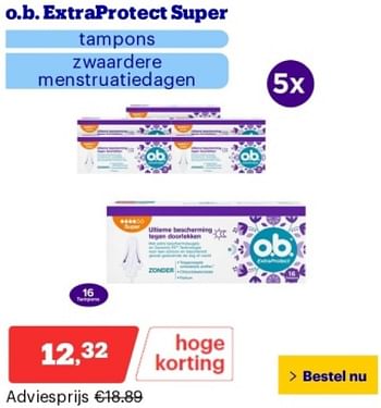 Promoties O.b. extra protect super tampons - OB - Geldig van 14/05/2024 tot 19/05/2024 bij Bol.com