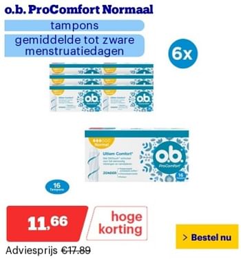 Promoties O.b. procomfort normaal tampons - OB - Geldig van 14/05/2024 tot 19/05/2024 bij Bol.com