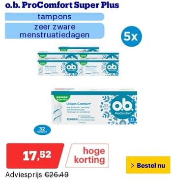 Promoties O.b. procomfort super plus tampons - OB - Geldig van 14/05/2024 tot 19/05/2024 bij Bol.com