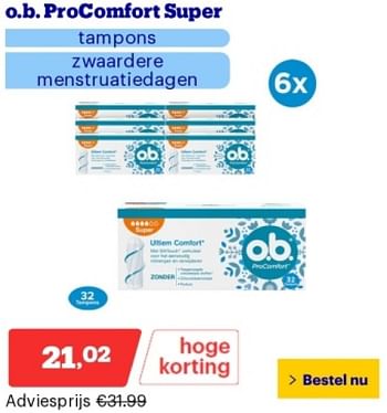 Promoties O.b. procomfort super tampons - OB - Geldig van 14/05/2024 tot 19/05/2024 bij Bol.com