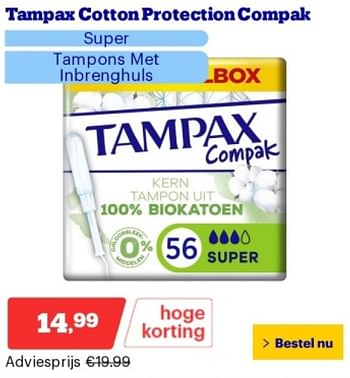 Promoties Tampax cotton protection compak - Tampax - Geldig van 14/05/2024 tot 19/05/2024 bij Bol.com