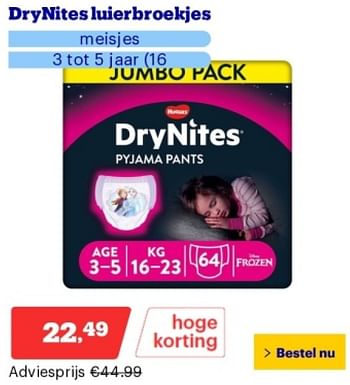 Promoties Drynites luierbroekjes meisjes - Huggies - Geldig van 14/05/2024 tot 19/05/2024 bij Bol.com