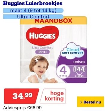 Promoties Huggies luierbroekjes maat 4 ultra comfort - Huggies - Geldig van 14/05/2024 tot 19/05/2024 bij Bol.com